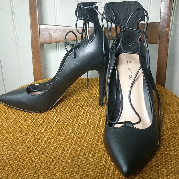 🆕 Call It Spring black lace up stiletto heels 9 - Picture 2 of 5
